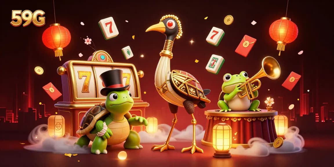 Experience the thrill of 59G with vibrant casino elements like slot reels and lucky symbols.