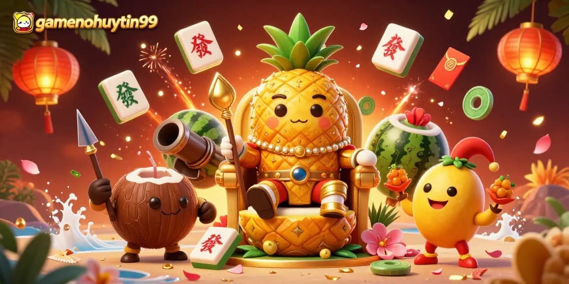 Experience the vibrant scene of gamenohuuytin99's tropical casino with animated characters and dynamic game elements.