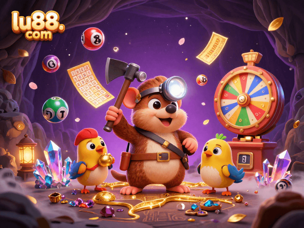 Experience the excitement of lu88. com with colorful lottery elements and a treasure-hunting theme.