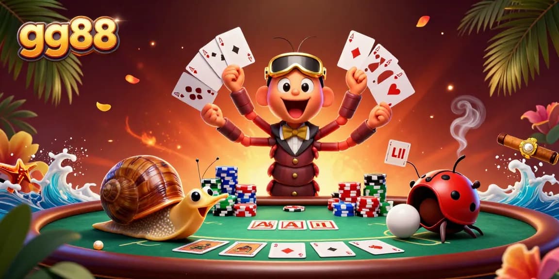 gg88 dealer showcases vibrant poker scene with colorful cards and chips amidst excitement.