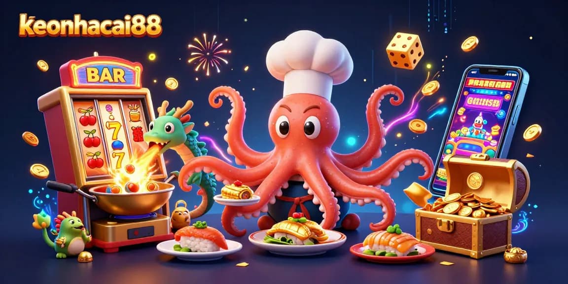 Experience excitement at keonhacai88 with a dynamic scene featuring illustrated casino action.
