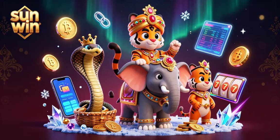 Experience thrilling wins with sun win's vibrant 3D casino scene featuring iconic gaming elements and characters.