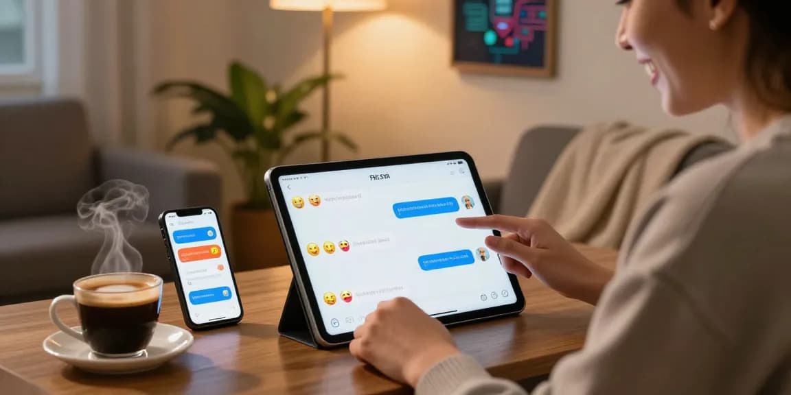 Interactive user enjoying spicychat on a tablet in a cozy setting.