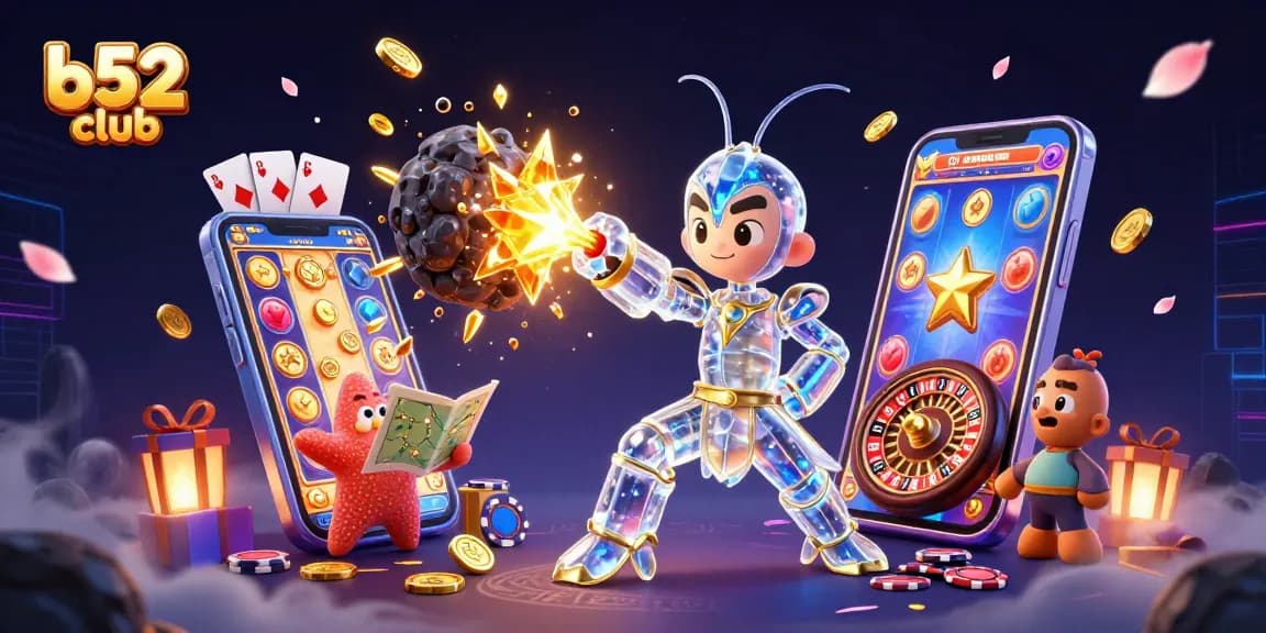 Experience thrilling wins at b52 club with a vibrant 3D casino scene filled with games and excitement.