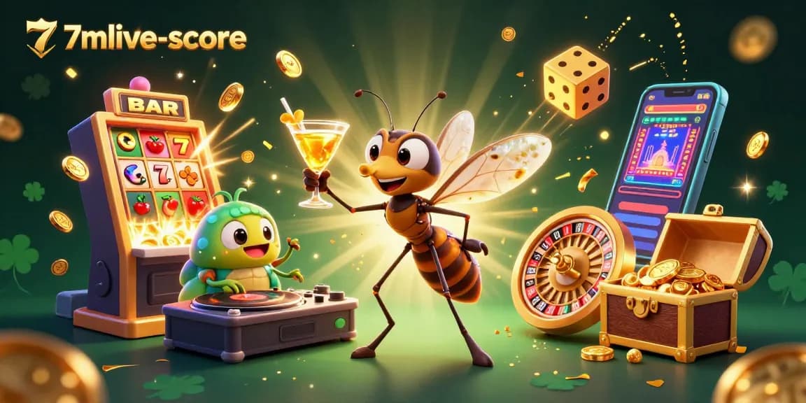 Engage with 7mlive-score's thrilling casino scene featuring vibrant characters and dynamic gaming elements.