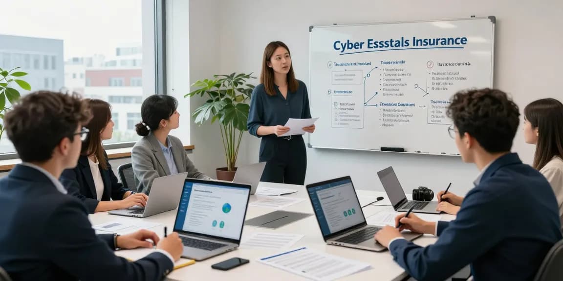 Engaged cybersecurity consultant leading a Cyber Essentials insurance workshop, showcasing interactive learning for SMEs.