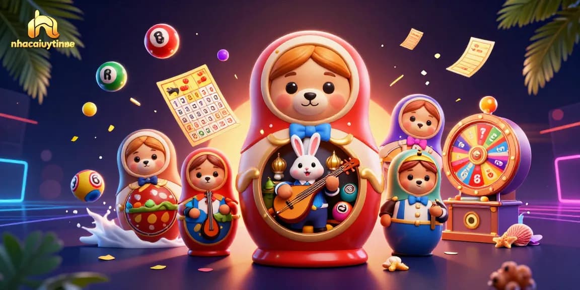 Experience the thrill of nhacaiuytinne with vibrant lottery elements and entertaining bears in a lively casino setting.