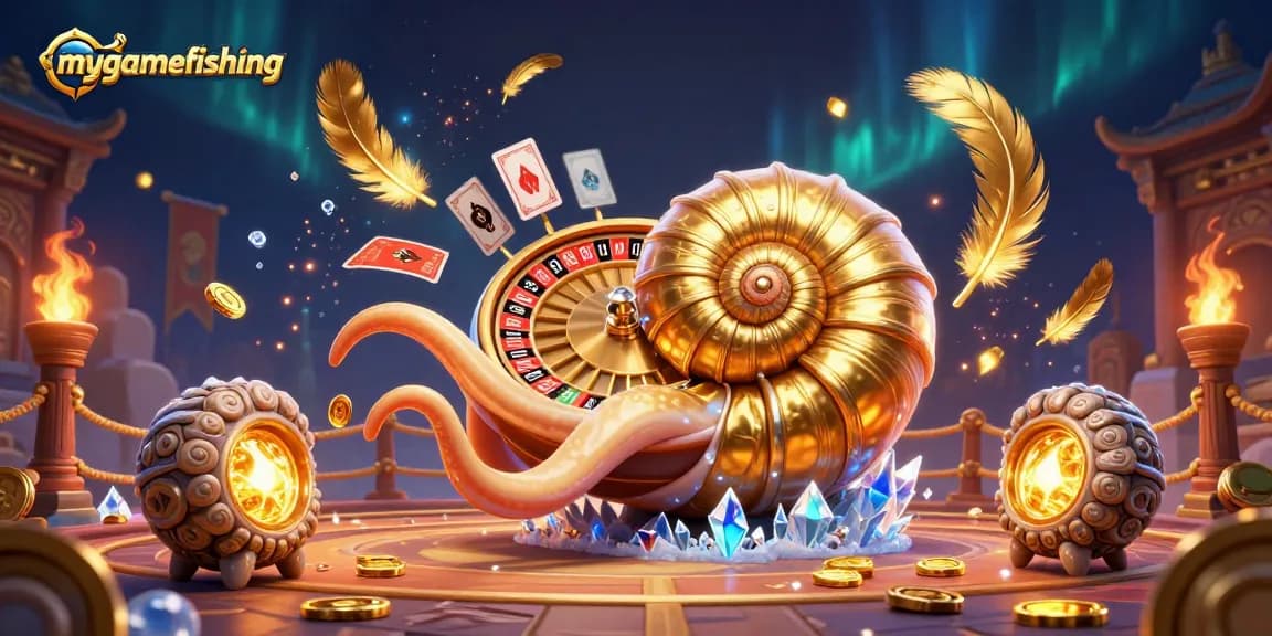 mygamefishing vibrant scene showcasing a giant nautilus as a roulette wheel in a captivating casino setting