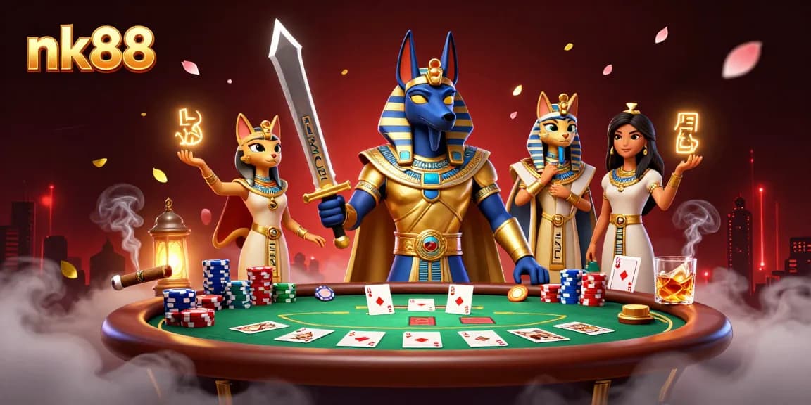 Play exciting poker at nk88 with ancient Egyptian warrior Anubis and mystical elements