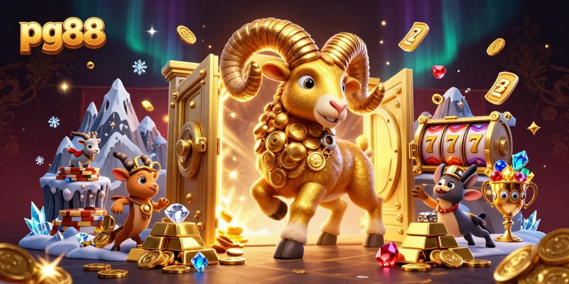 Spin the reels with pg88 at a vibrant casino scene, featuring golden treasures and slot games.