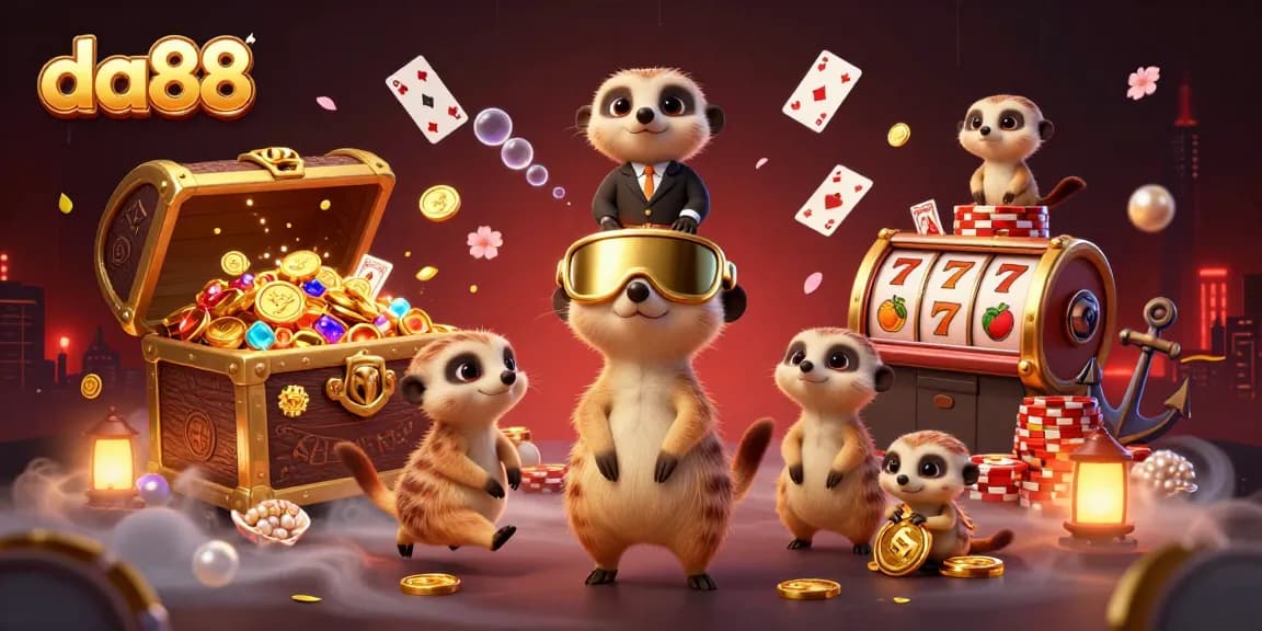 Experience da88 excitement as meerkats engage in lively casino games filled with treasures and emotion.
