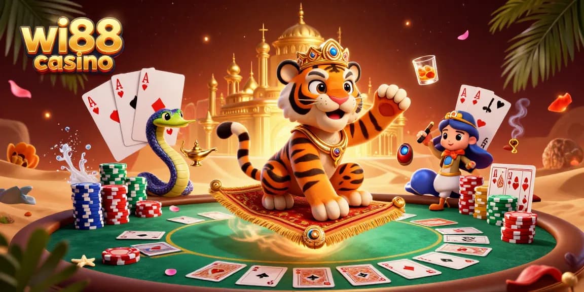 Experience exhilarating gameplay at wi88 casino with vibrant 3D Arabian-themed characters and rich casino elements.