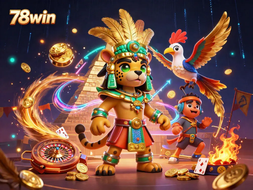Experience exciting gameplay at 78win with a vibrant 3D casino illustration featuring live elements.