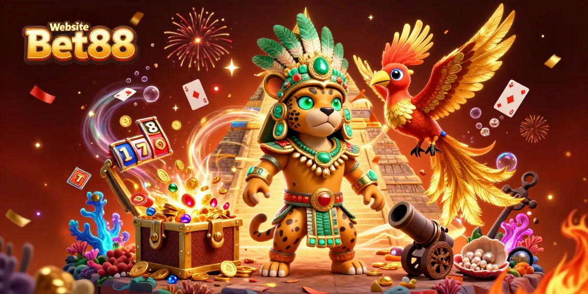 Experience thrilling gameplay at Website Bet88 with vibrant 3D casino illustrations and exciting elements.