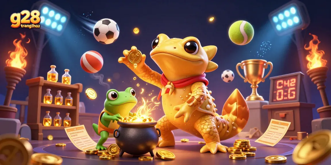Experience excitement at g28 trang chủ with an alchemist turning base metals into gold in a dynamic casino scene.