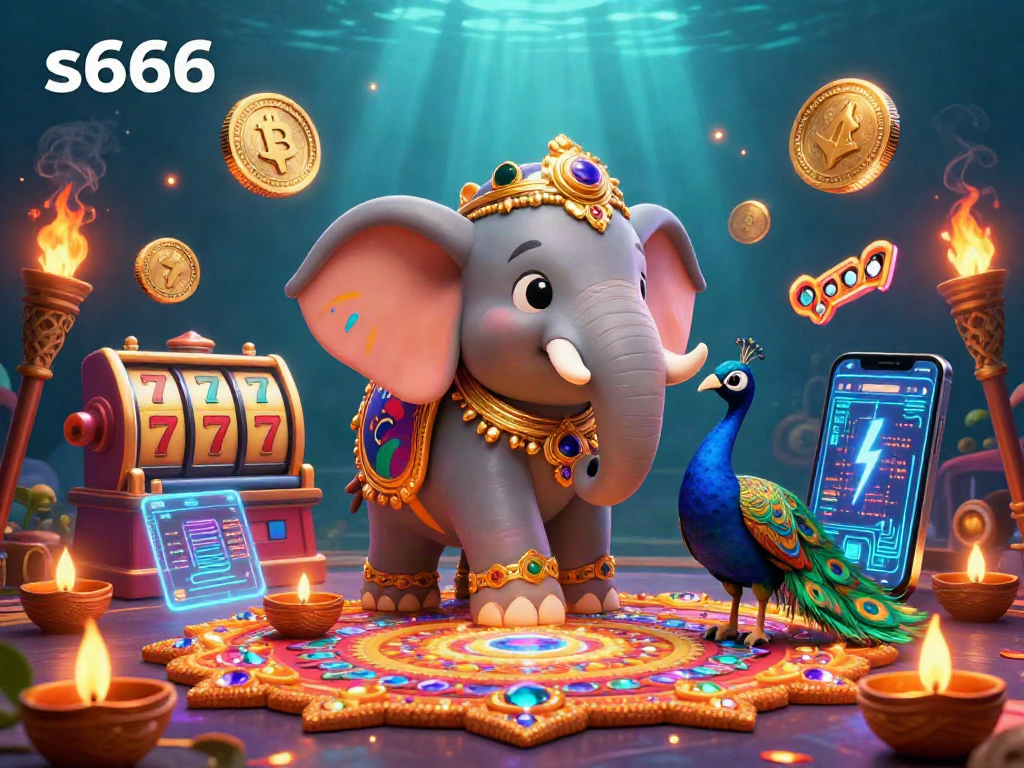 Experience thrilling casino adventures with s666 and vibrant Diwali-themed elements in a 3D digital illustration.