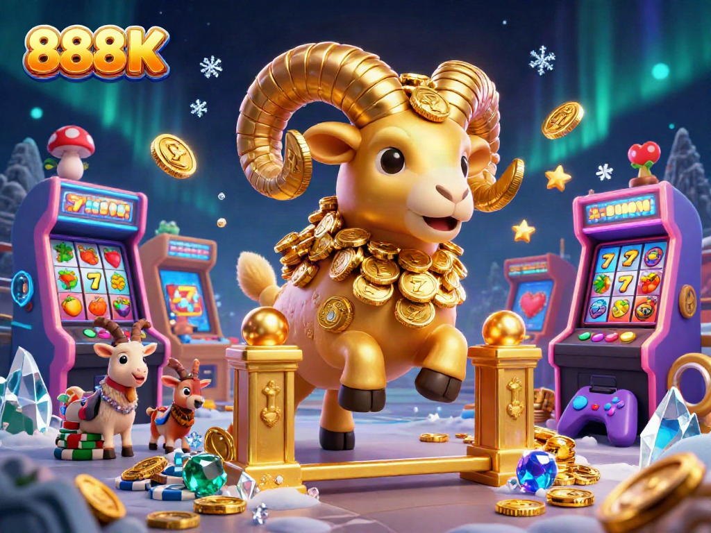 Play thrilling casino games with 888K's vibrant, animated golden ram, enhancing your gaming experience.