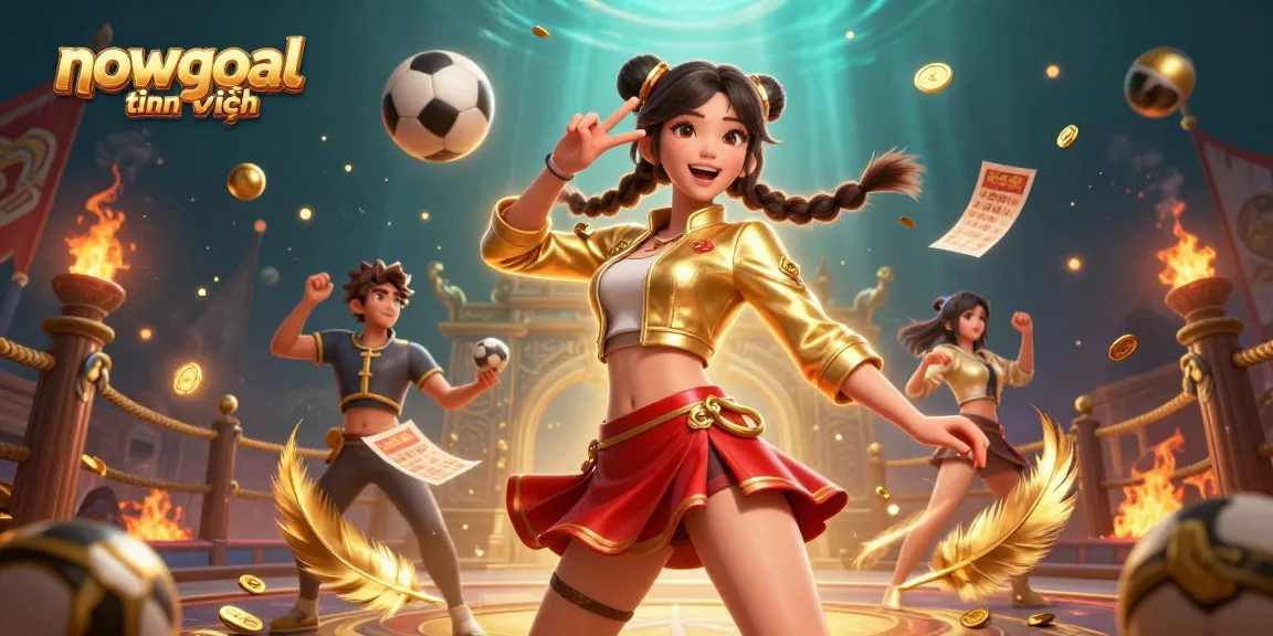 Engage with nowgoal tiếng việt live sports betting featuring colorful balls, energetic Asian woman, and casino elements.