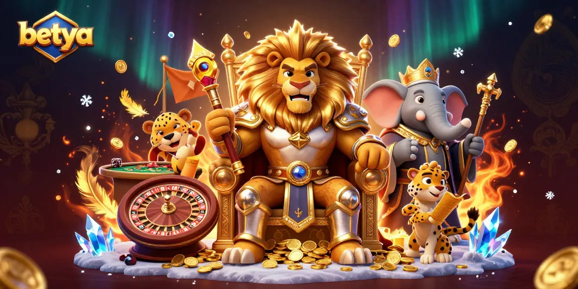 Engage in thrilling bets at Betya with the fierce lion king and his royal entourage.