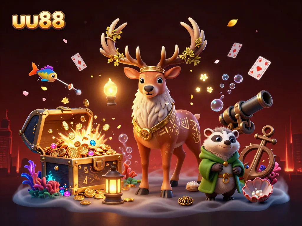 Experience the magic of uu88's 3D casino adventure with vibrant treasures and mystical creatures.