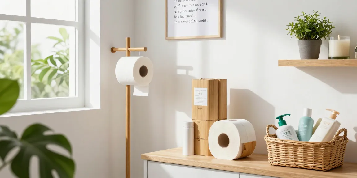 Bamboo Toilet Paper displayed in a bright, eco-friendly bathroom with natural elements.
