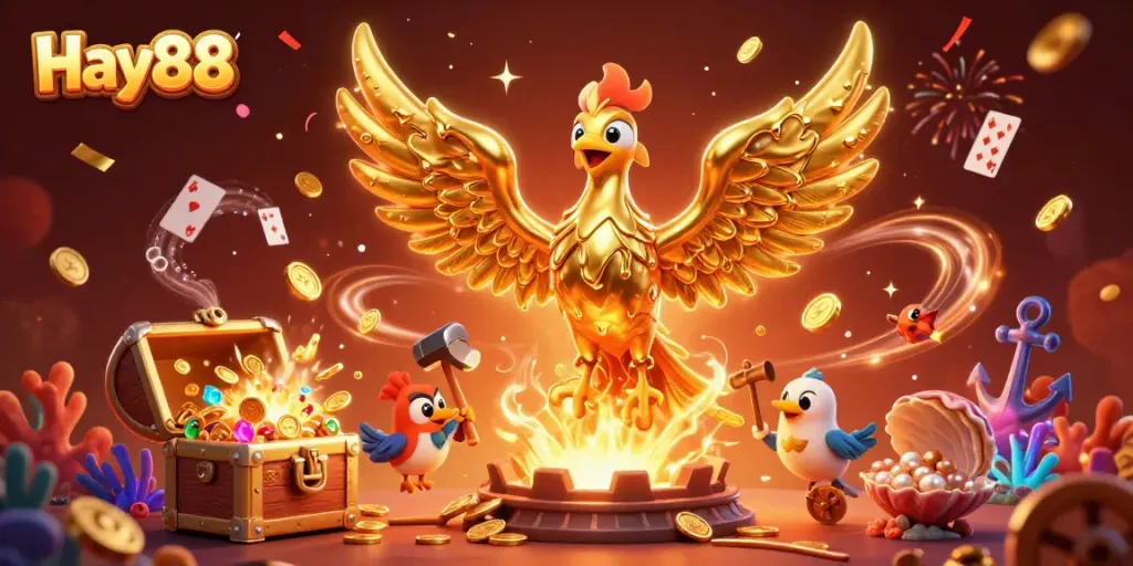Experience thrilling gaming adventures at Hay88 with vibrant casino elements and dynamic illustrations.