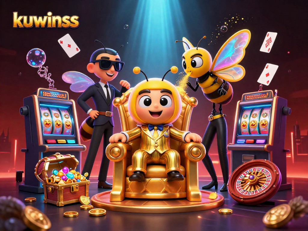 Experience thrilling slots with kuwinss in a vibrant, dynamic casino scene packed with excitement.