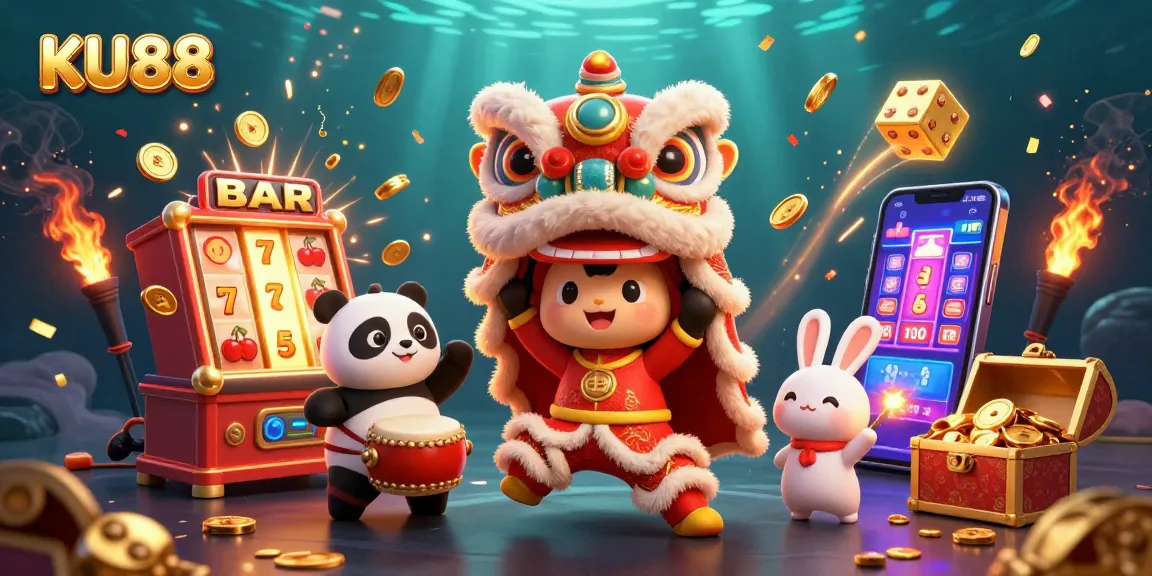 Join the excitement at KU88 with vibrant casino action featuring a lion dance and a jackpot explosion.