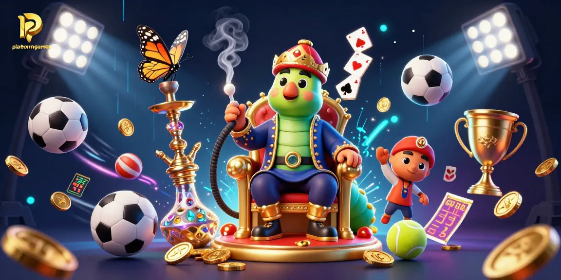 Experience thrilling moments with platformgames as a caterpillar hookah-master leads a vibrant 3D casino scene.