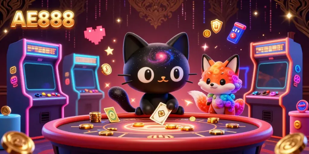 Experience the thrilling universe of AE888 casino with fun, gravity-defying characters at play.