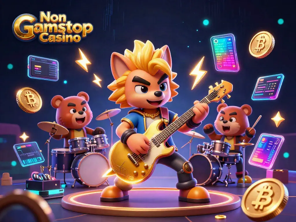 Engage in thrilling gameplay at Non Gamstop Casino with vibrant characters and crypto elements.