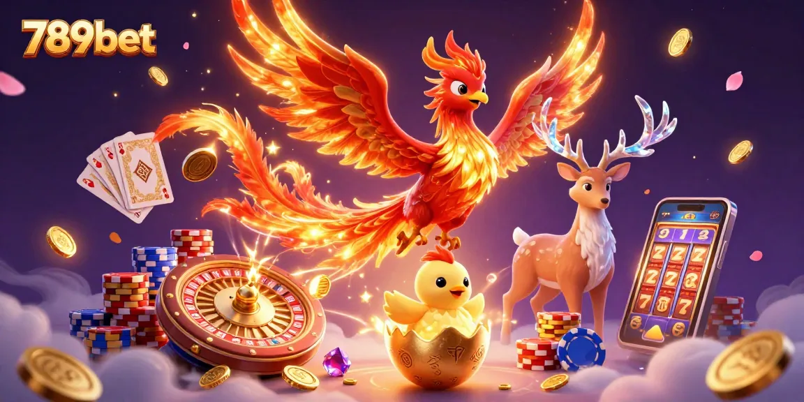 Experience thrilling wins with 789bet's vibrant 3D casino scene featuring a phoenix and live gaming elements.