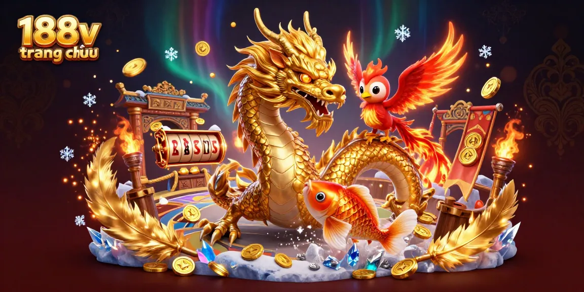 Experience the excitement of 188v trang chủ with vibrant visuals of a dragon and phoenix in an animated casino scene.