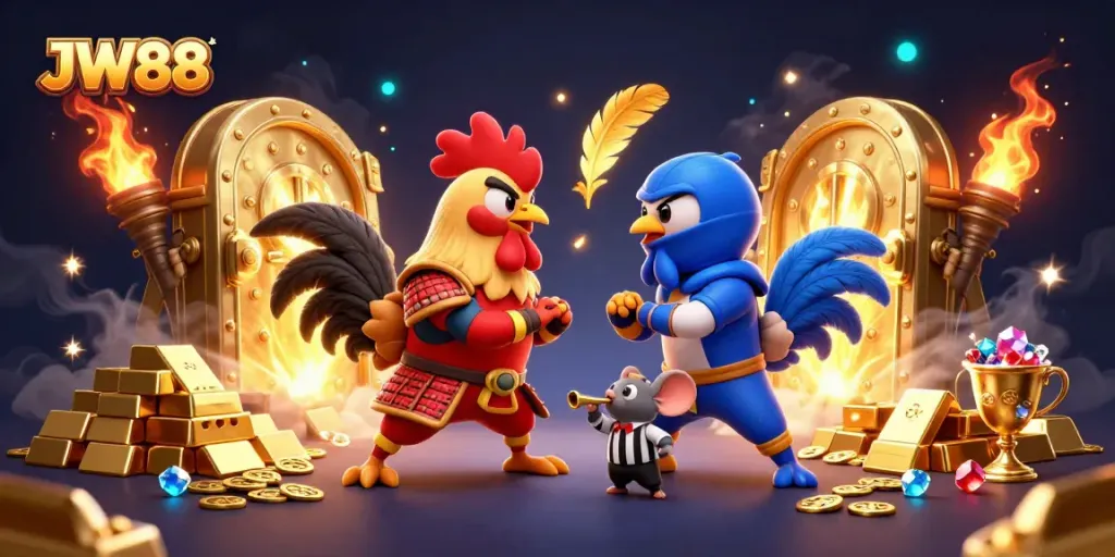 Play exciting games at JW88 as two roosters face off, adding thrill to your betting experience.
