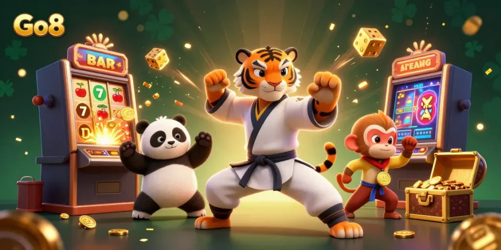 Experience thrilling gameplay with Go8 featuring colorful slots, jackpots, and dynamic cartoon characters.