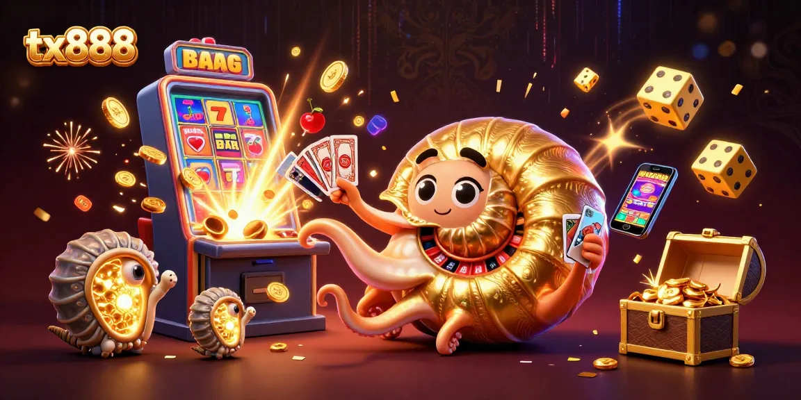 Experience thrilling gameplay with tx888 as gold coins burst from a slot machine, featuring vibrant characters and casino elements.