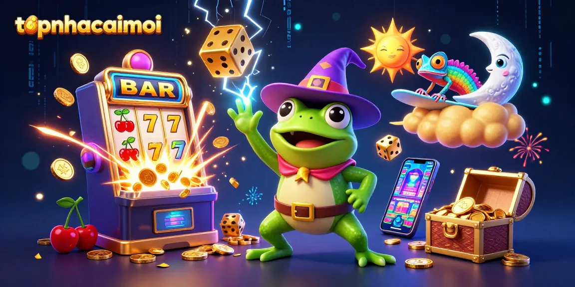 Experience the exciting world of topnhacaimoi with a vibrant scene showcasing a jackpot slot machine bursting with golden coins.