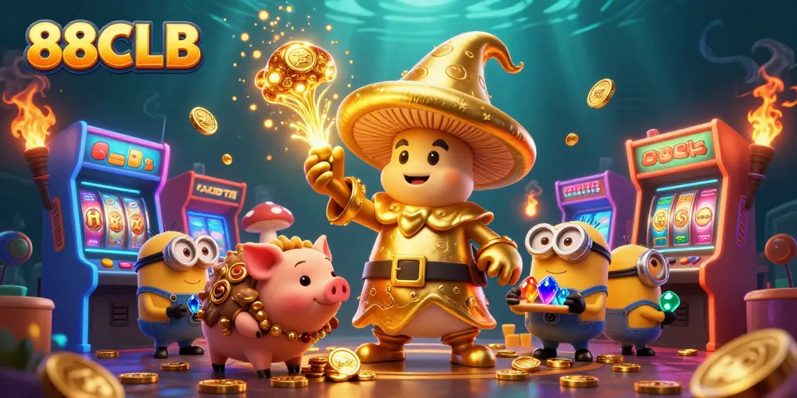 88CLB's wizard character transforms the casino scene with magical golden elements and vibrant game features, encapsulating fun.