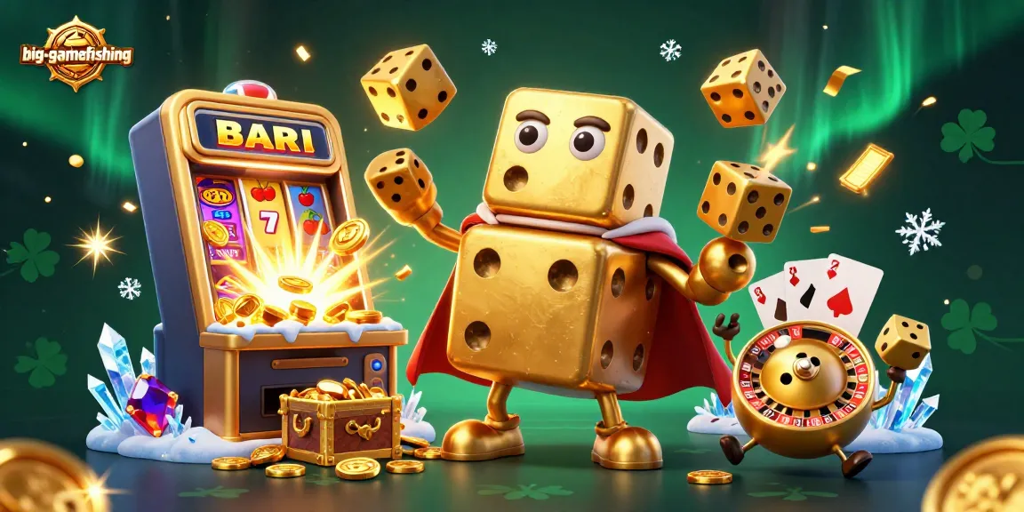 Big-gamefishing enthusiasts revel in an exciting 3D casino scene with energetic dice and slot machines.