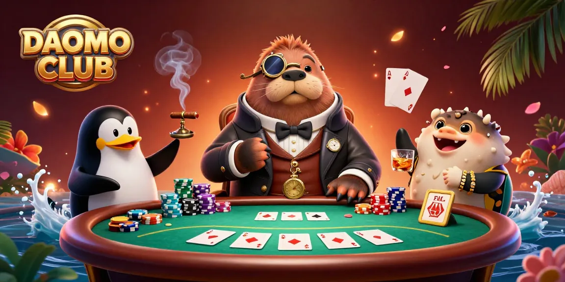 Engage in the thrilling world of DAOMO CLUB at an underwater poker scene with unique characters and vibrant elements.