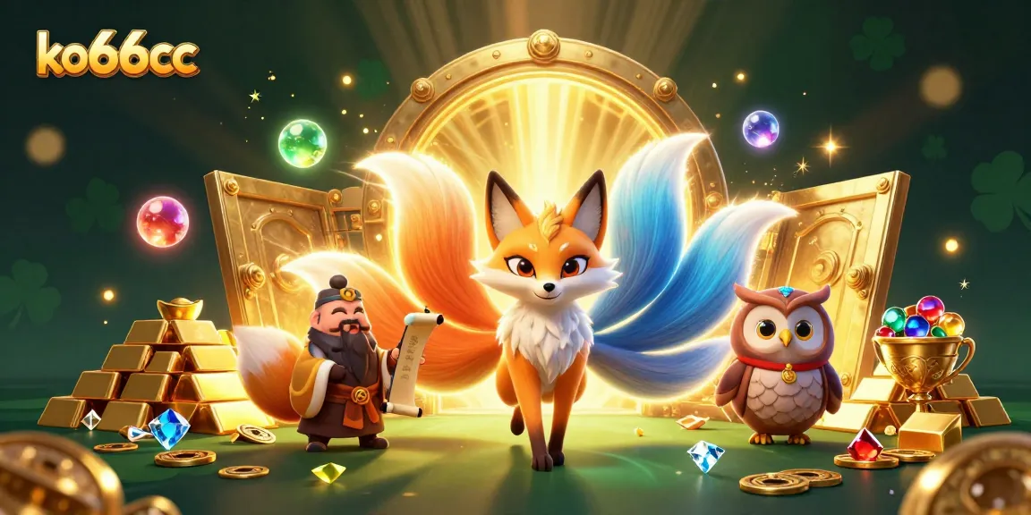 Experience captivating wins at ko66cc with a vibrant nine-tailed fox and treasures galore in an enchanting casino world.