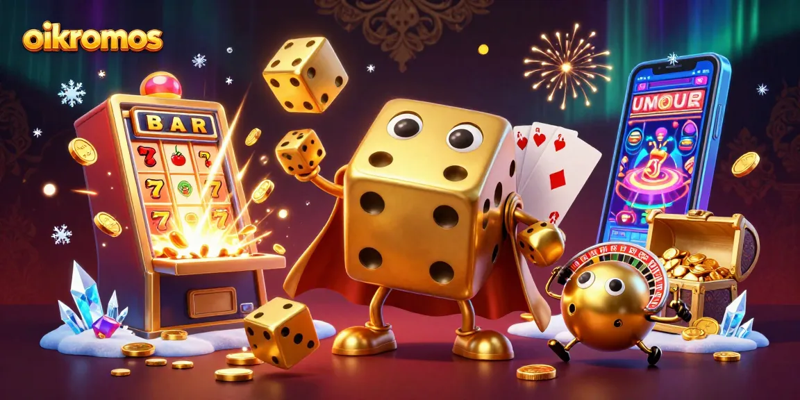 Engage with thrilling games at oikonomos, featuring golden dice and explosive jackpots in a vibrant casino atmosphere.
