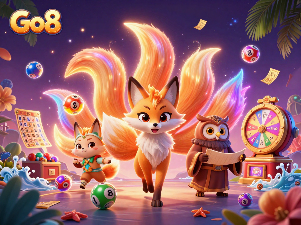Engage with the vibrant Go8 online casino environment featuring lively characters and dynamic game elements.