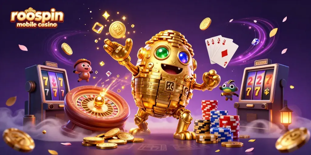 Experience the thrill of roospin mobile casino with lively gold coins and dazzling gameplay elements.
