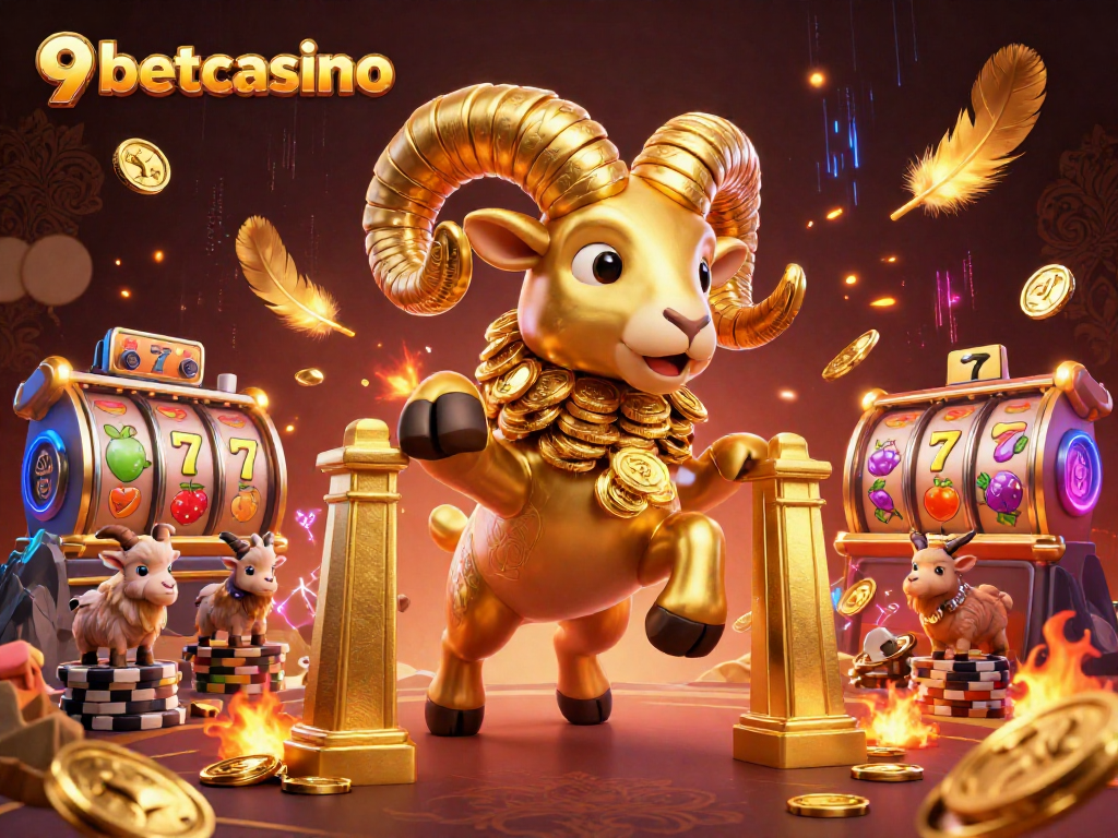 Experience thrilling moments at 9betcasino with the golden ram charging through a vibrant casino scene.