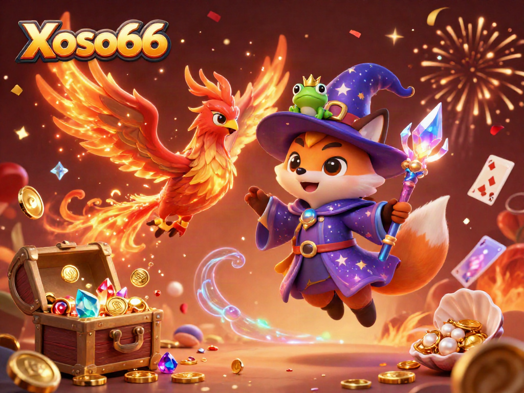 Xoso66 invites players to spin slot reels and win big with its vibrant 3D illustration.