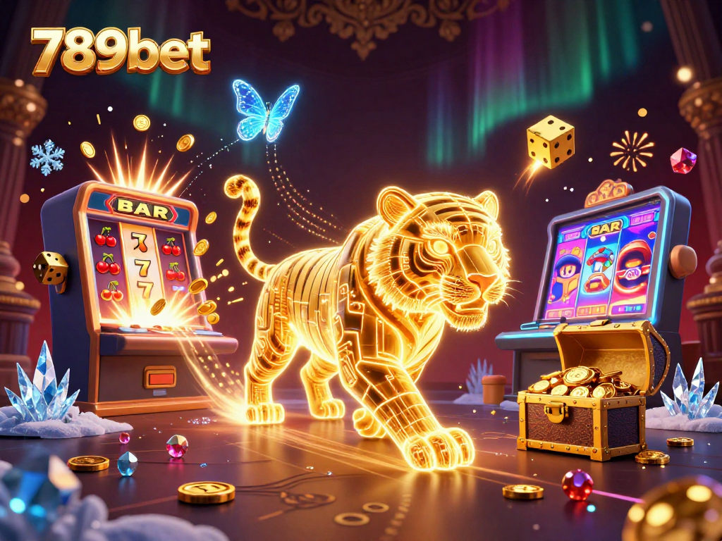 Join the thrilling action at 789bet with vibrant casino scenes and dynamic gaming elements featuring the glowing golden tiger.