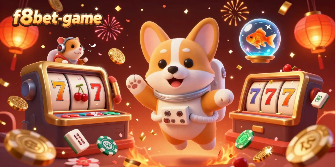 Experience exhilarating gameplay at f8bet-game with a thrilling 3D casino scene featuring an astronaut corgi and more.