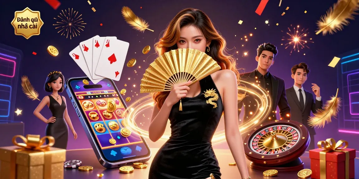 Engage with the captivating Đánh giá nhà cái 3D illustration showcasing a virtual casino experience filled with slot games and poker elements.