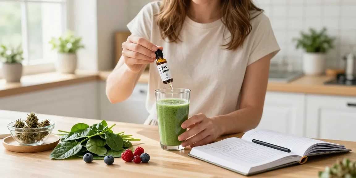 Natural setting with premium THC vape juice, CBD oil, and fresh wellness ingredients promoting holistic health.